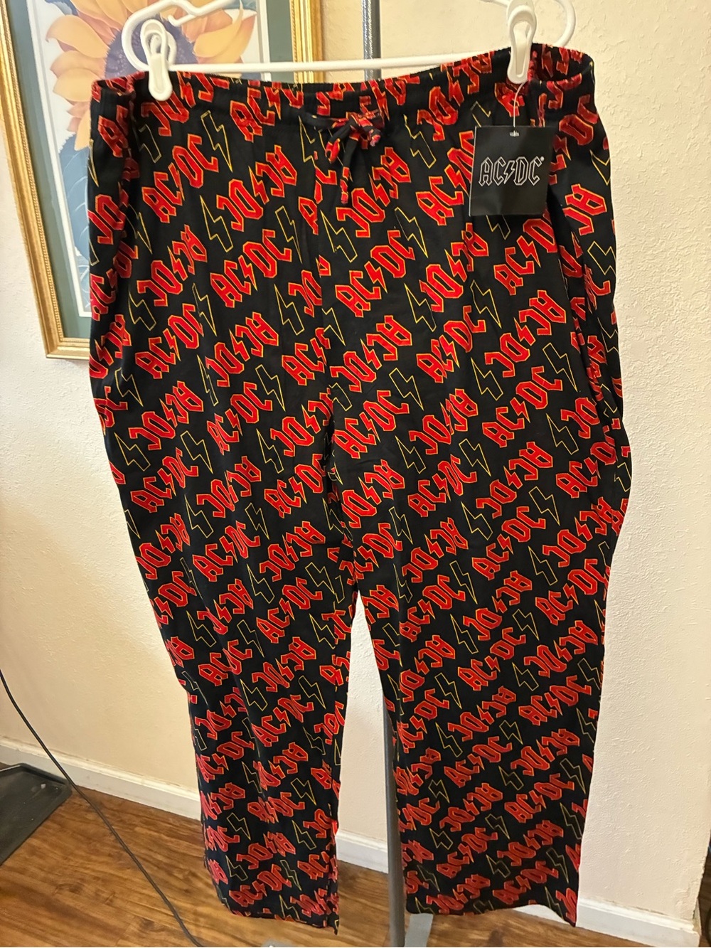 AC/DC Black Pants with Allover Red Logo Print